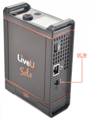 Image of the LiveU Solo HDMI with the charging port highlighted.