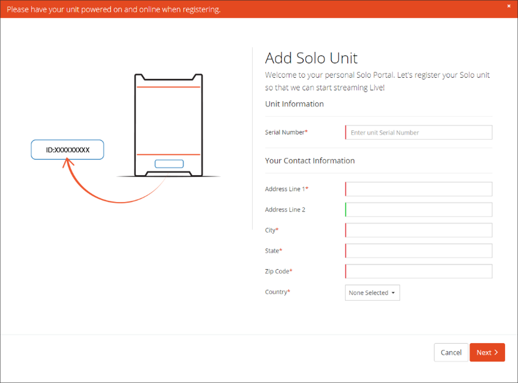 Screenshot of LiveU Web Portal Register screen.