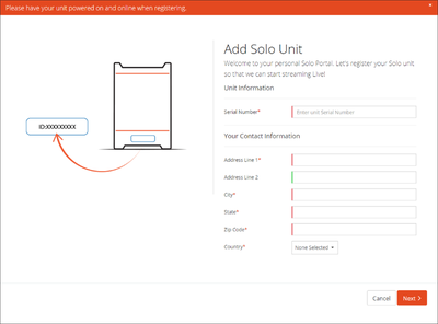 Screenshot of LiveU Web Portal Register screen.