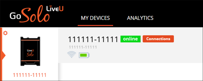 Screenshot from the web porta showing a registered LiveU unit.