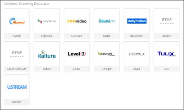 Screenshot of the LiveU streaming options.