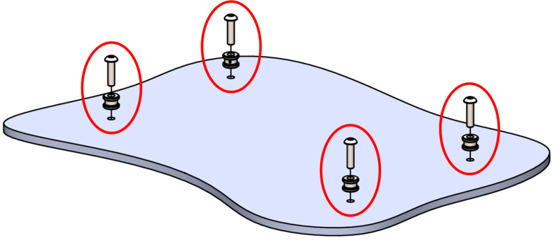 Diagram of attaching fastenings to the metal or plastic sheet.