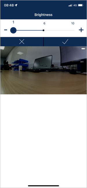 Screenshot of the Brightness setting in VBOX HD Lite Preview App.