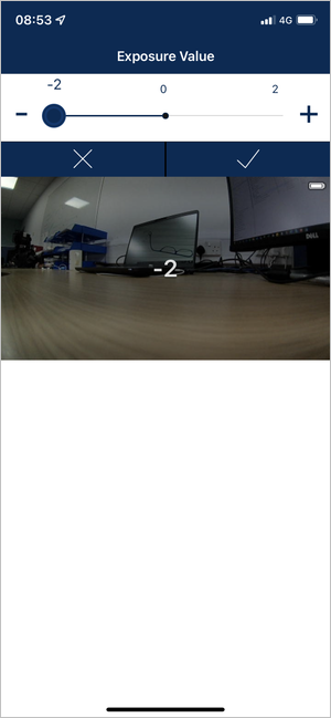 Screenshot of the Exposure Value setting in VBOX HD Lite Preview App.