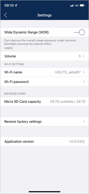Screenshot of the VBOX HD Lite Preview App settings.