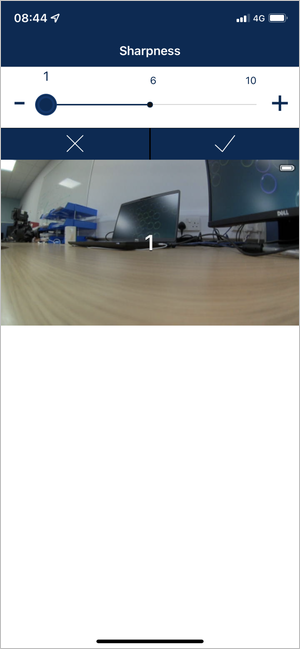 Screenshot of the Sharpness setting in VBOX HD Lite Preview App.