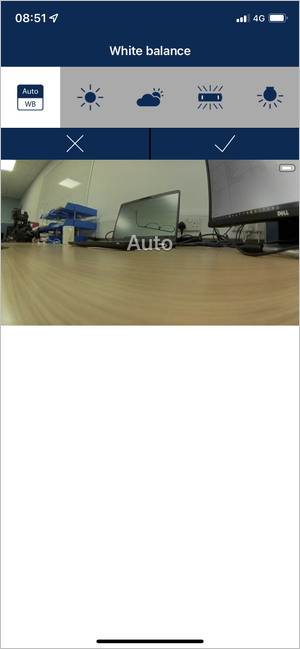 Screenshot of the White Balance setting in VBOX HD Lite Preview App.