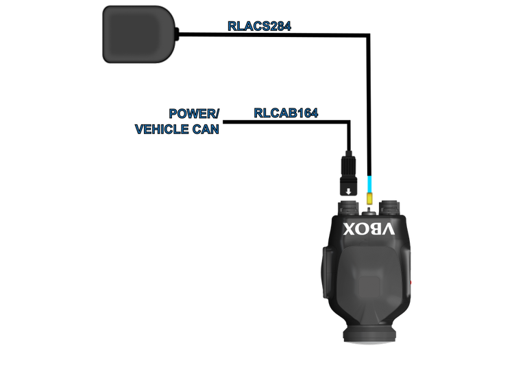 Hardware connection diagram for VBOX HD Lite, vehicle CAN, antenna and power.