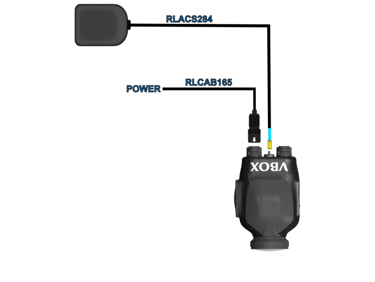 Hardware connection diagram for VBOX HD Lite, antenna and power.