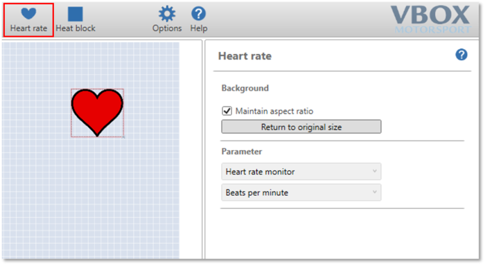 Cropped screenshot of the Heart Rate element in VBOX Video HD2 Setup software.