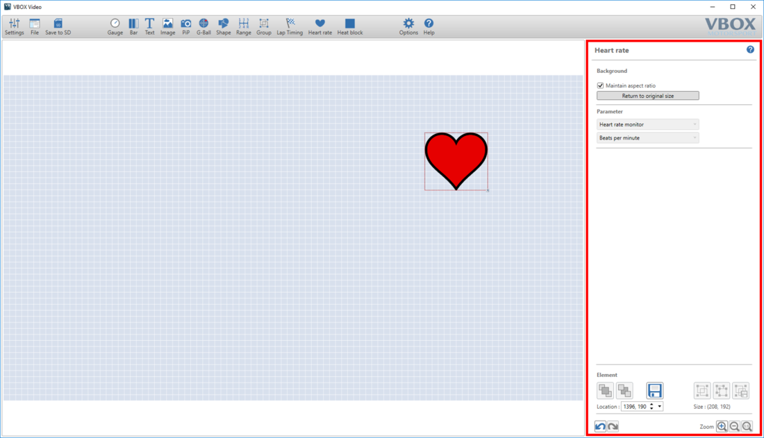 Screenshot of the software with the Heart Rate Settings pane highlighted on the right hand side.