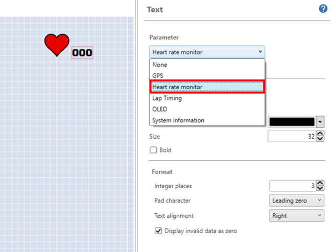 Screenshot of updating the Parameter for the Heart Rate Monitor text.