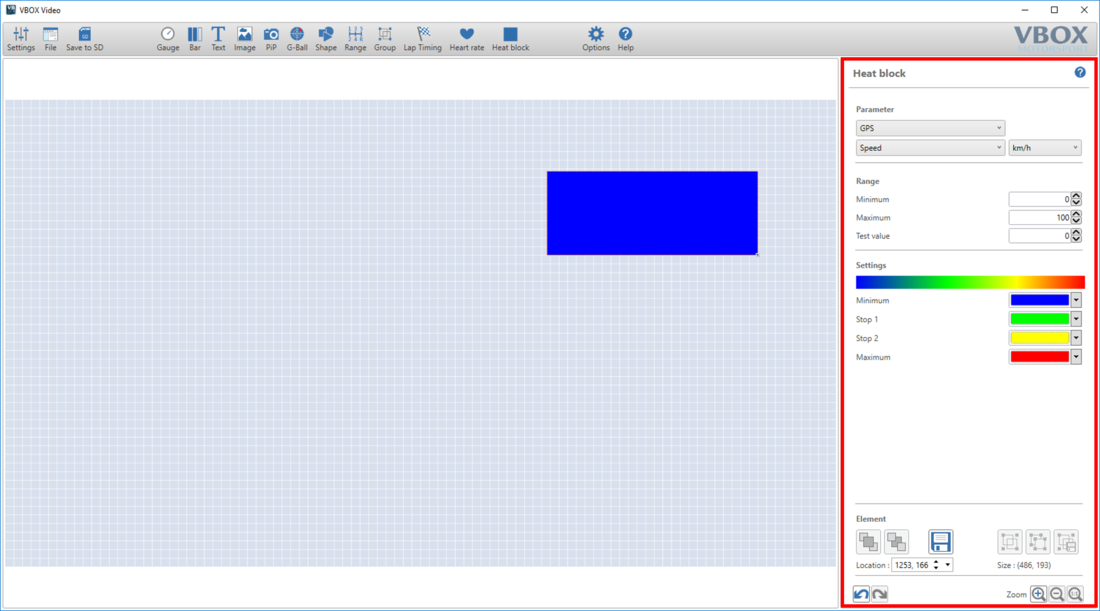 Screenshot of the software with the Heat Block Settings pane highlighted on the right hand side.