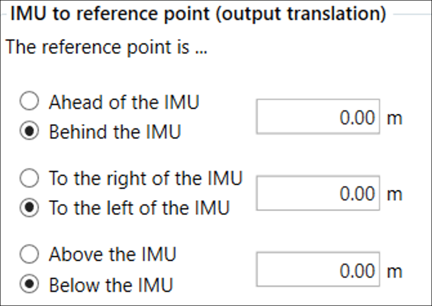 Cropped screenshot of the IMU to Reference Point settings.
