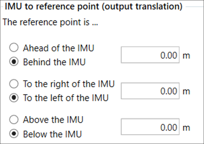 Cropped screenshot of the IMU to Reference Point settings.