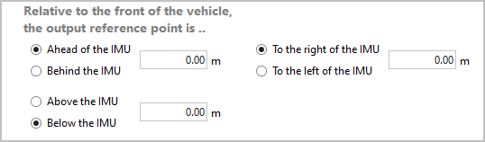 Cropped screenshot of the settings area for entering the offset between the IMU and the front of the vehicle.