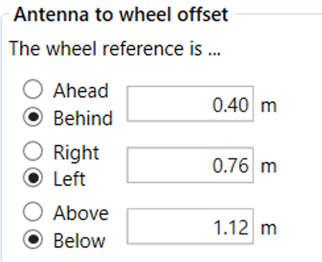 Cropped screenshot of the Antenna to Wheel Offset settings.