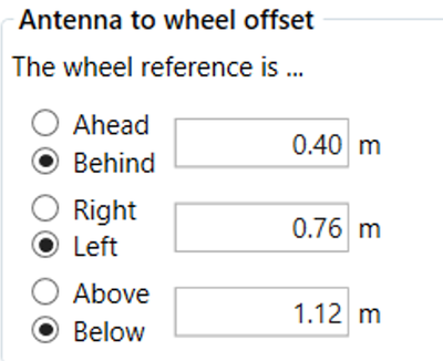 Cropped screenshot of the Antenna to Wheel Offset settings.