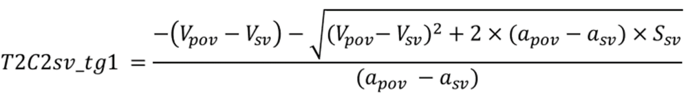Image depicting the NHTSA calculation for time to collision between the Subject Vehicle and Target 1