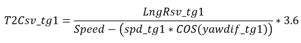 Image depicting the calculation for time to collision between the Subject Vehicle and Target 1 based on Subject Vehicle heading and speed.