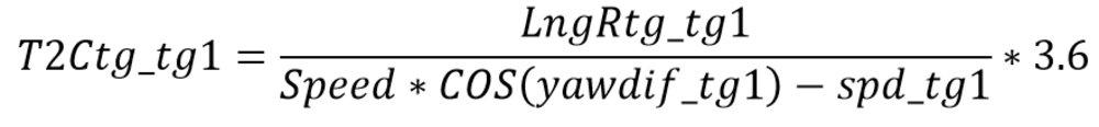 Image depicting the calculation for time to collision between the Subject Vehicle and Target 1 based in 