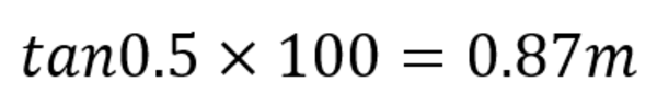 Image showing the calculation for heading fluctation of half a degree over a vehicle separation of 100m