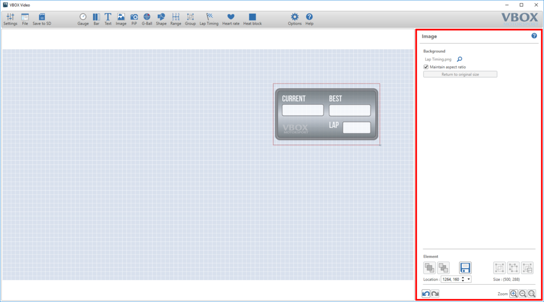 Screenshot of the software with the Image Settings pane highlighted on the right hand side.