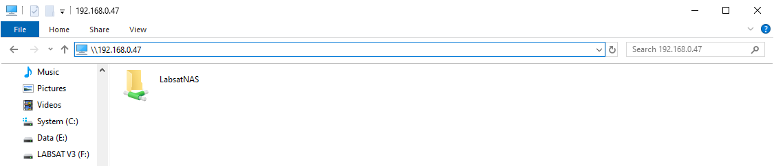 Windows File Explorer window showing access to a network share at \\192.168.0.47 containing the LabsatNAS shared folder.