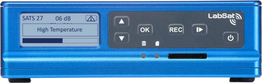 LabSat 4 with a high temperature warning icon on screen.