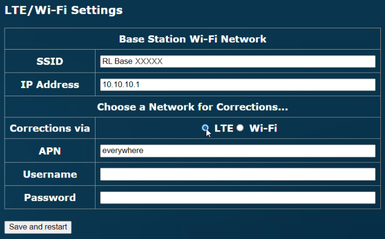 Screenshot of the LTE/Wi-Fi Settings.