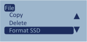 Screenshot of a the File Menu of LabSat 4 with 'Format SSD' highlighted.