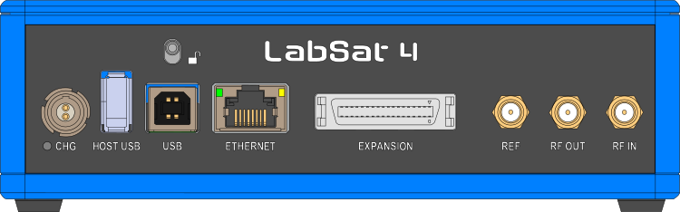 Drawing of the rear panel of a LabSat 4 unit.