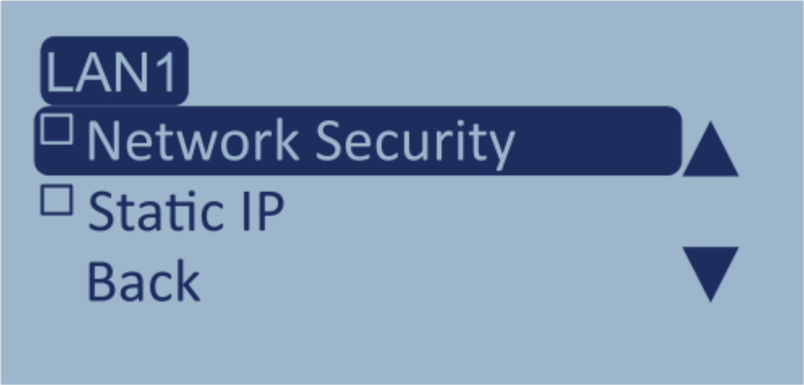 Screenshot of the LAN1 menu with Network Security highlighted.