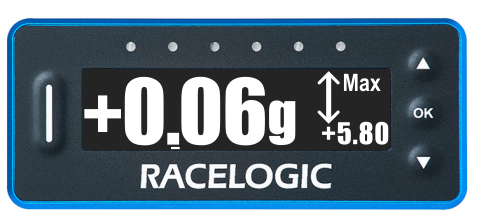 VBOX LapTimer showing the Longitudinal G display.