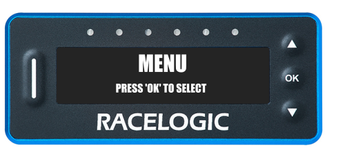 VBOX LapTimer showing the Menu screen.