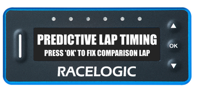 VBOX LapTimer showing "Predictive Lap Timing - Press 'OK' to fix comparison lap" screen.
