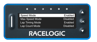 VBOX LapTimer showing the Display Modes list with the Speed Mode option highlighted and Enabled.