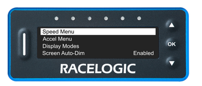 VBOX LapTimer showing the Main Menu with the Speed Menu option highlighted.