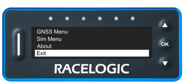 VBOX LapTimer showing the Main Menu with the Exit option highlighted. 