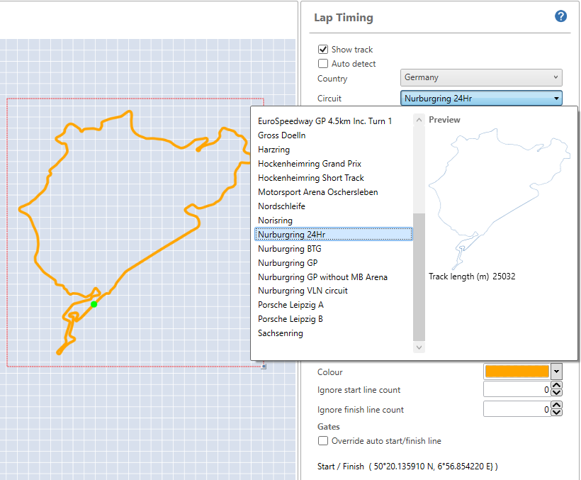 Screenshot of the Lap Timing Fixed Track settings.