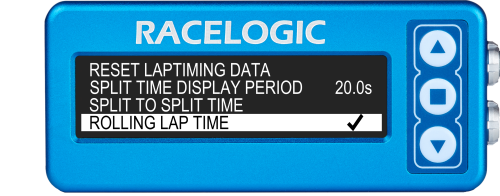 Lap Timing menu - rolling lap time highlighted