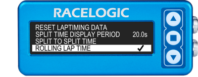 Lap Timing menu - rolling lap time highlighted