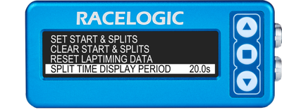 Lap Timing menu - split time display period highlighted