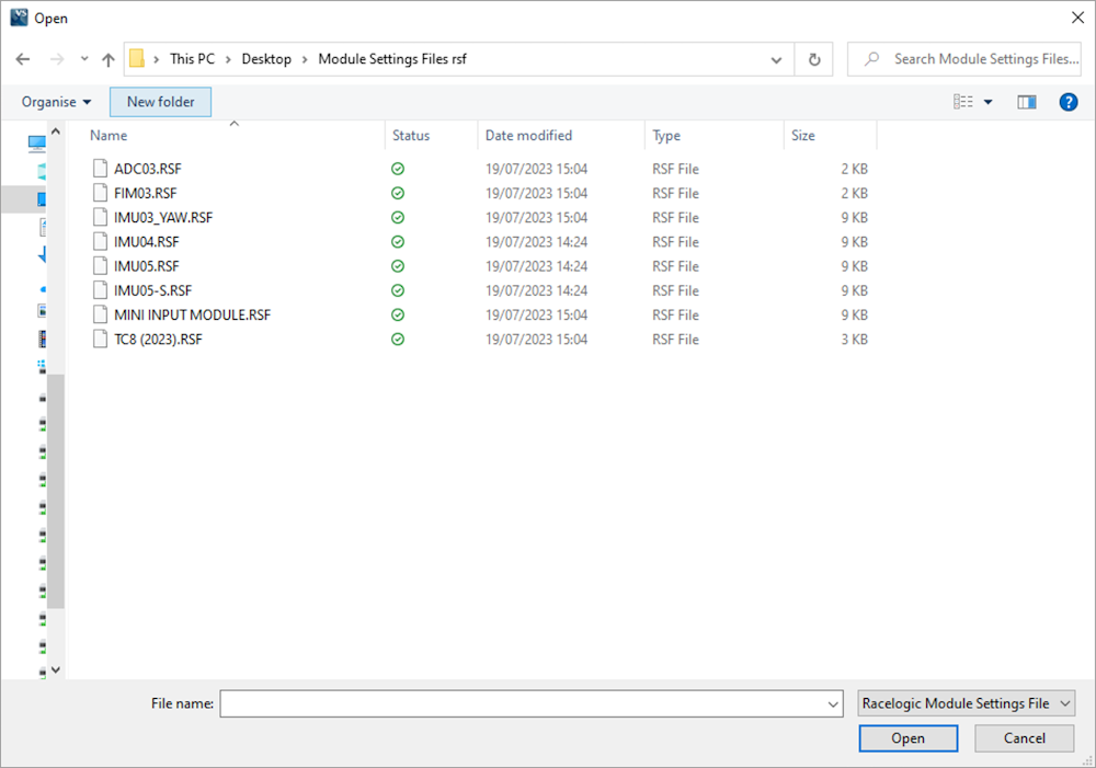 Module Settings Files rsf folder open on computer, showing the available configuration files. 
