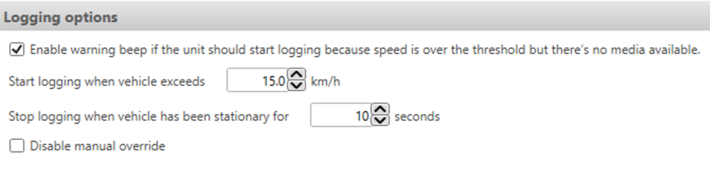 Screenshot of the Logging Options.
