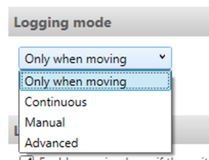 Screenshot of the Logging Mode options.