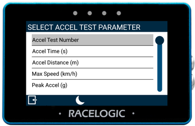 MFD Touch displaying the Select Accel Test Parameter screen. 