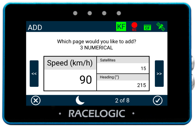 MFD Touch displaying the Add screen set to the 3 Numerical display option. 