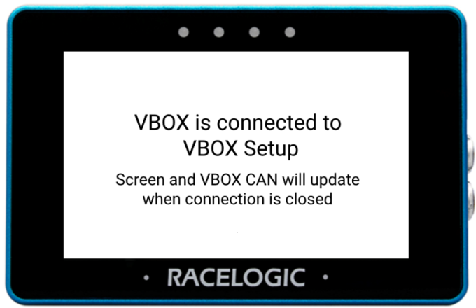 MFD Touch displaying the "VBOX is connected to VBOX Setup" screen.