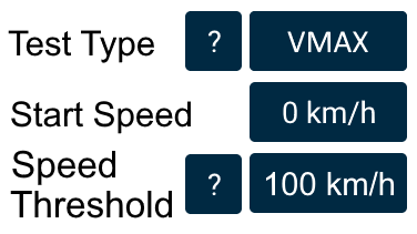 VMAX Accel Test options in the Accel Settings on MFD Touch.